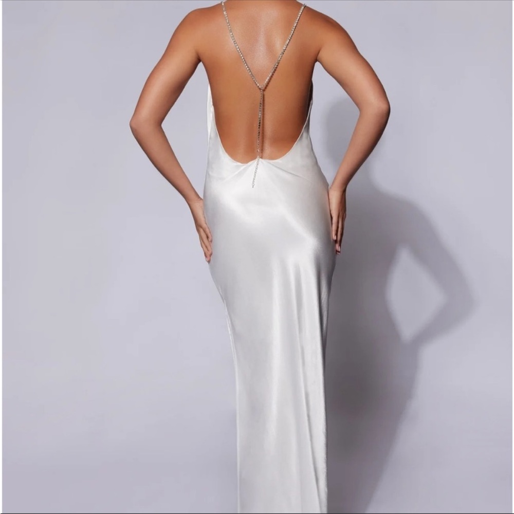 Meshki Sera Diamante Maxi Dress With Low Back - White XXS